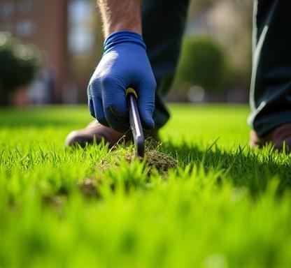 Jardinier réalisant l'entretien d'une pelouse verte à Lyon